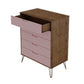 Manhattan Comfort Rockefeller 5-Drawer Tall Dresser With Metal Legs In Nature & Rose Pink