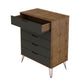 Manhattan Comfort Rockefeller 5-Drawer Tall Dresser With Metal Legs In Nature & Textured Gray