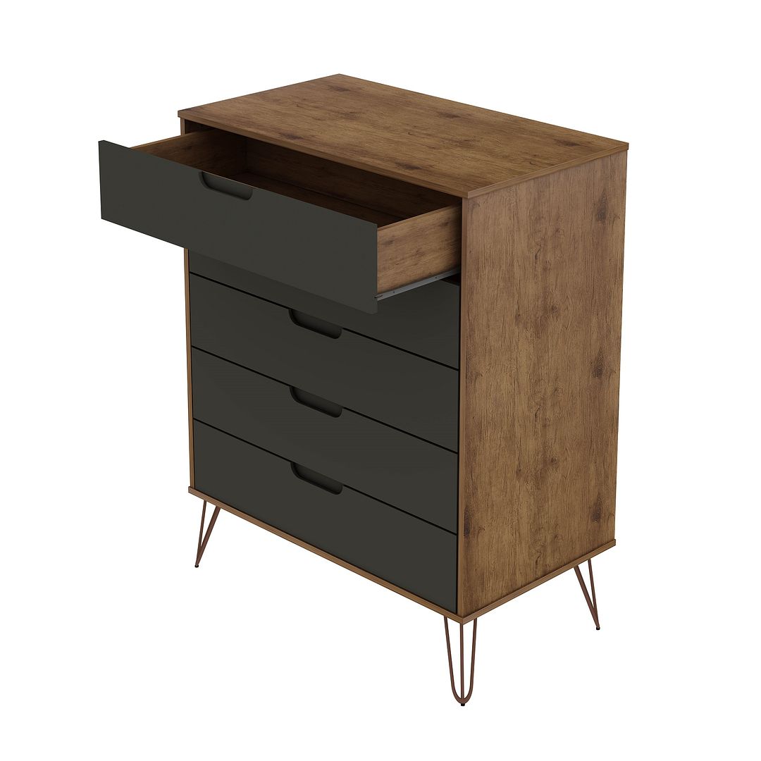 Manhattan Comfort Rockefeller 5-Drawer Tall Dresser With Metal Legs In Nature & Textured Gray