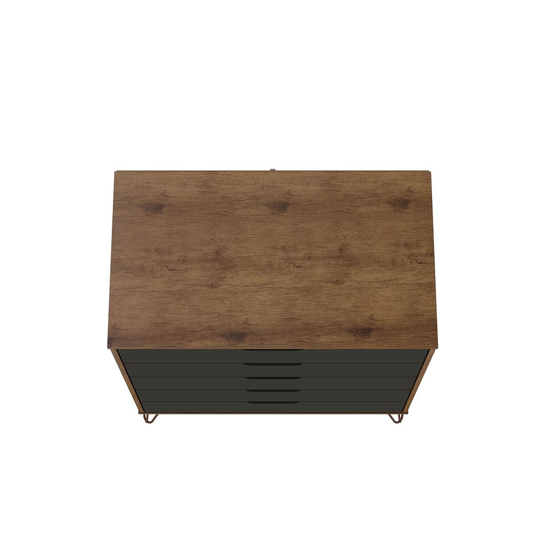 Manhattan Comfort Rockefeller 5-Drawer Tall Dresser With Metal Legs In Nature & Textured Gray