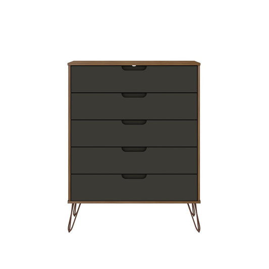 Manhattan Comfort Rockefeller 5-Drawer Tall Dresser With Metal Legs In Nature & Textured Gray