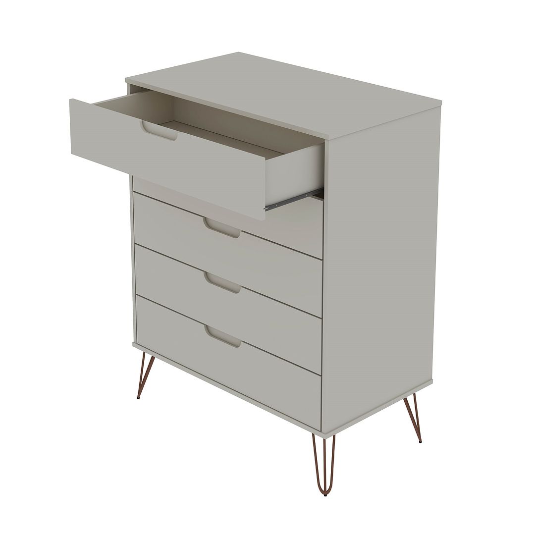 Manhattan Comfort Rockefeller 5-Drawer Tall Dresser With Metal Legs In Off White