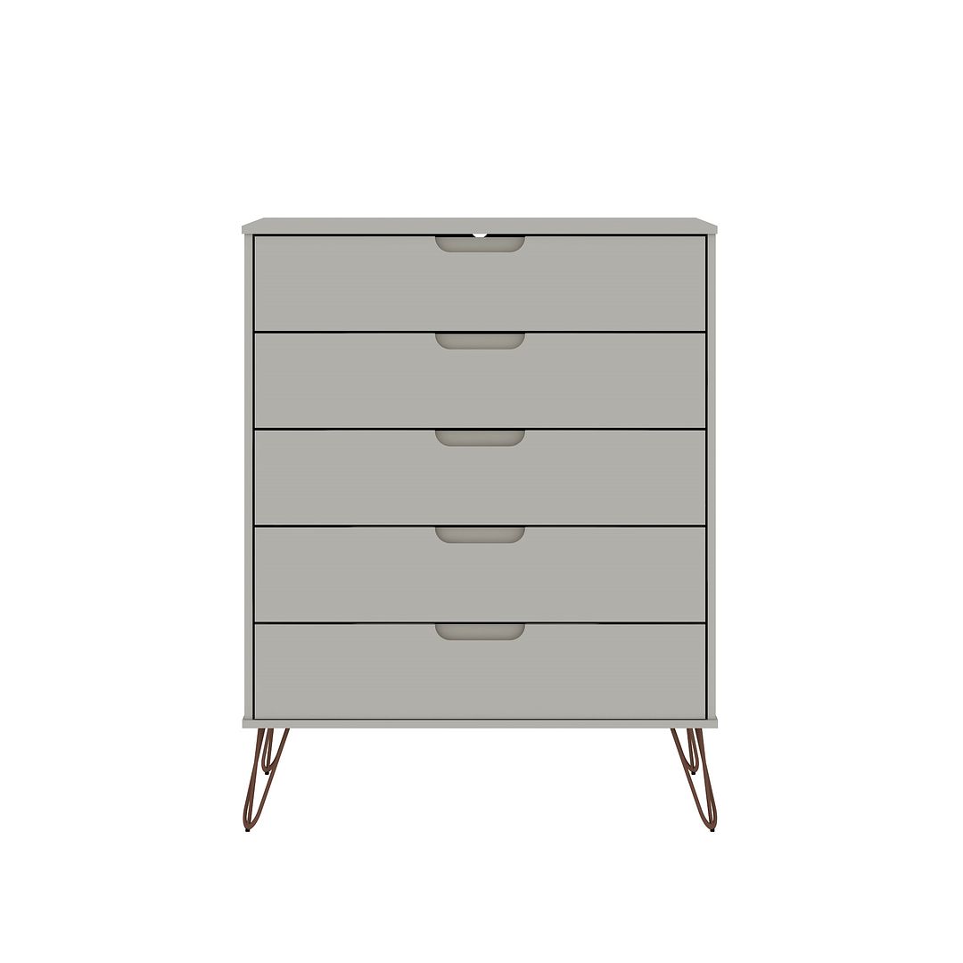 Manhattan Comfort Rockefeller 5-Drawer Tall Dresser With Metal Legs In Off White