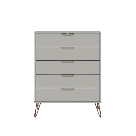 Manhattan Comfort Rockefeller 5-Drawer Tall Dresser With Metal Legs In Off White