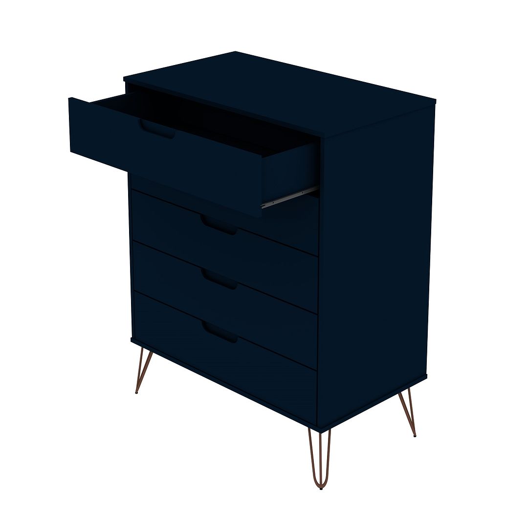 Manhattan Comfort Rockefeller 5-Drawer Tall Dresser With Metal Legs In Tatiana Midnight Blue