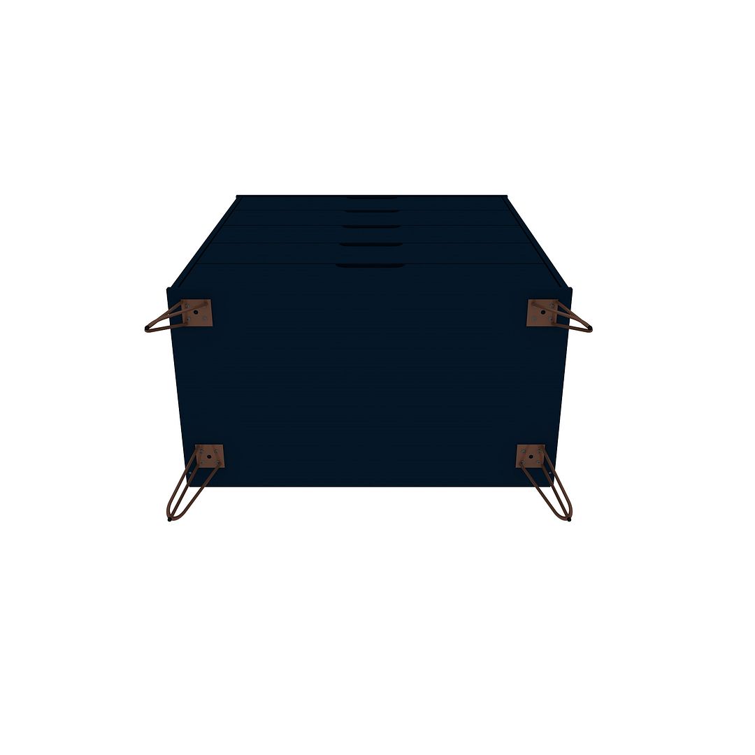 Manhattan Comfort Rockefeller 5-Drawer Tall Dresser With Metal Legs In Tatiana Midnight Blue