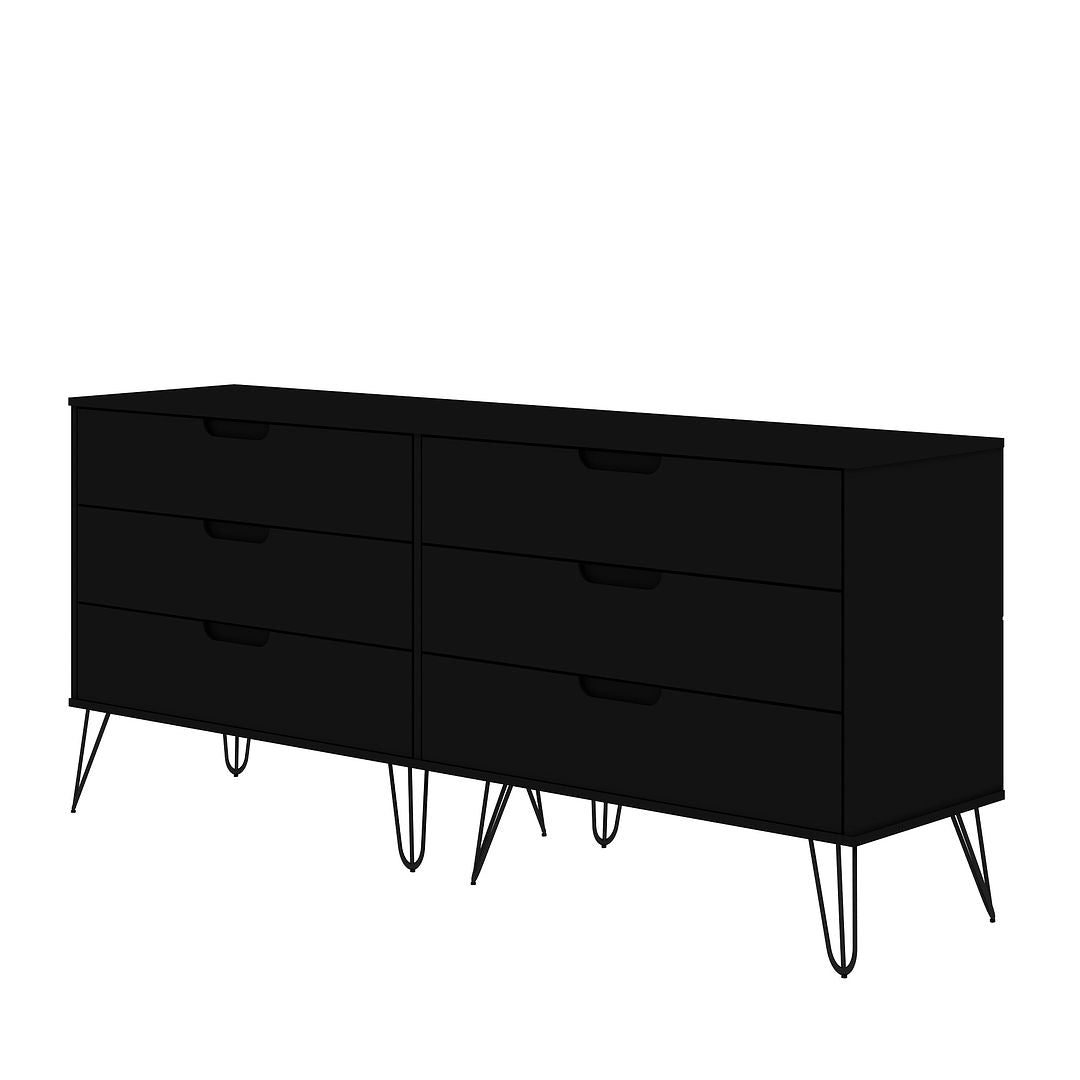 Manhattan Comfort Rockefeller 6-Drawer Double Low Dresser With Metal Legs In Black