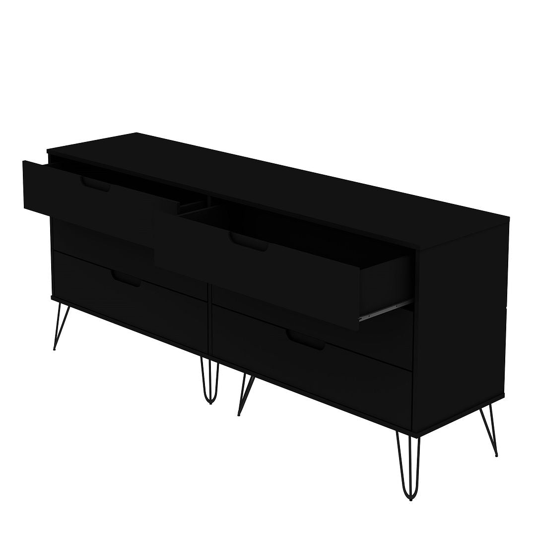 Manhattan Comfort Rockefeller 6-Drawer Double Low Dresser With Metal Legs In Black