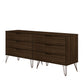 Manhattan Comfort Rockefeller 6-Drawer Double Low Dresser With Metal Legs In Brown