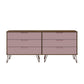 Manhattan Comfort Rockefeller 6-Drawer Double Low Dresser With Metal Legs In Native & Rose Pink