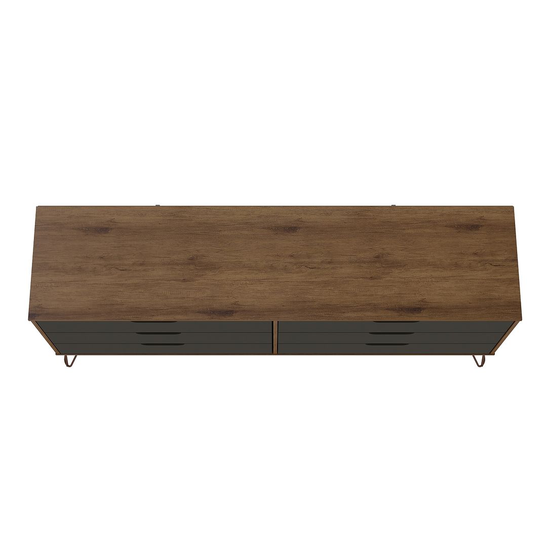 Manhattan Comfort Rockefeller 6-Drawer Double Low Dresser With Metal Legs In Nature & Textured Gray