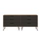 Manhattan Comfort Rockefeller 6-Drawer Double Low Dresser With Metal Legs In Nature & Textured Gray