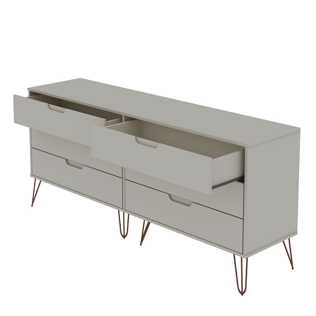 Manhattan Comfort Rockefeller 6-Drawer Double Low Dresser With Metal Legs In Off White