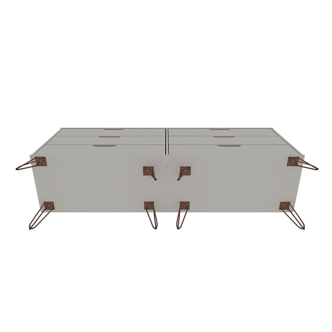 Manhattan Comfort Rockefeller 6-Drawer Double Low Dresser With Metal Legs In Off White