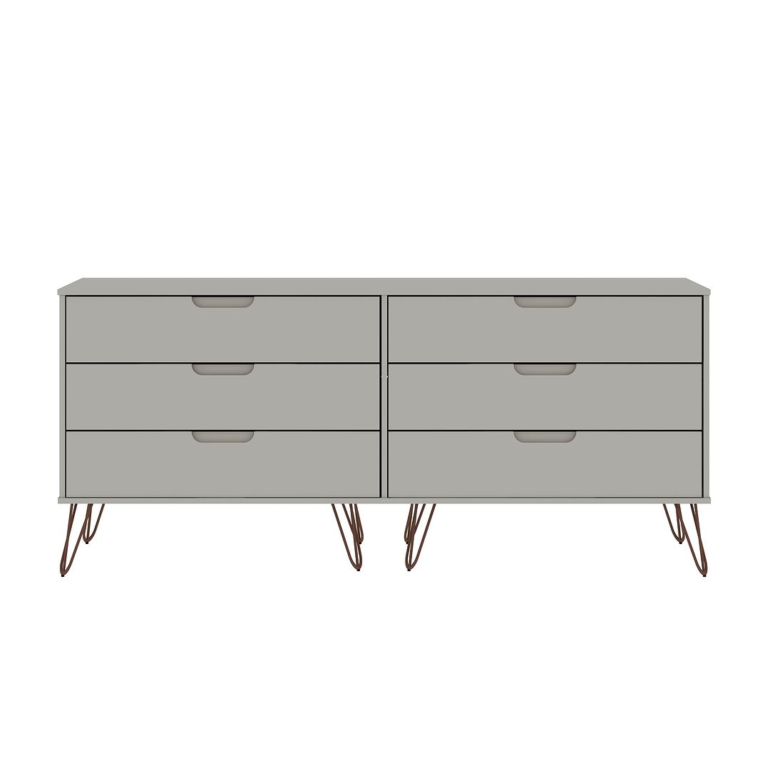 Manhattan Comfort Rockefeller 6-Drawer Double Low Dresser With Metal Legs In Off White