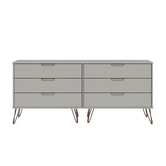 Manhattan Comfort Rockefeller 6-Drawer Double Low Dresser With Metal Legs In Off White