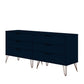 Manhattan Comfort Rockefeller 6-Drawer Double Low Dresser With Metal Legs In Tatiana Midnight Blue