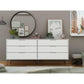 Manhattan Comfort Rockefeller 6-Drawer Double Low Dresser With Metal Legs In White