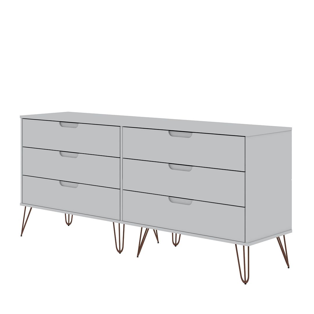 Manhattan Comfort Rockefeller 6-Drawer Double Low Dresser With Metal Legs In White