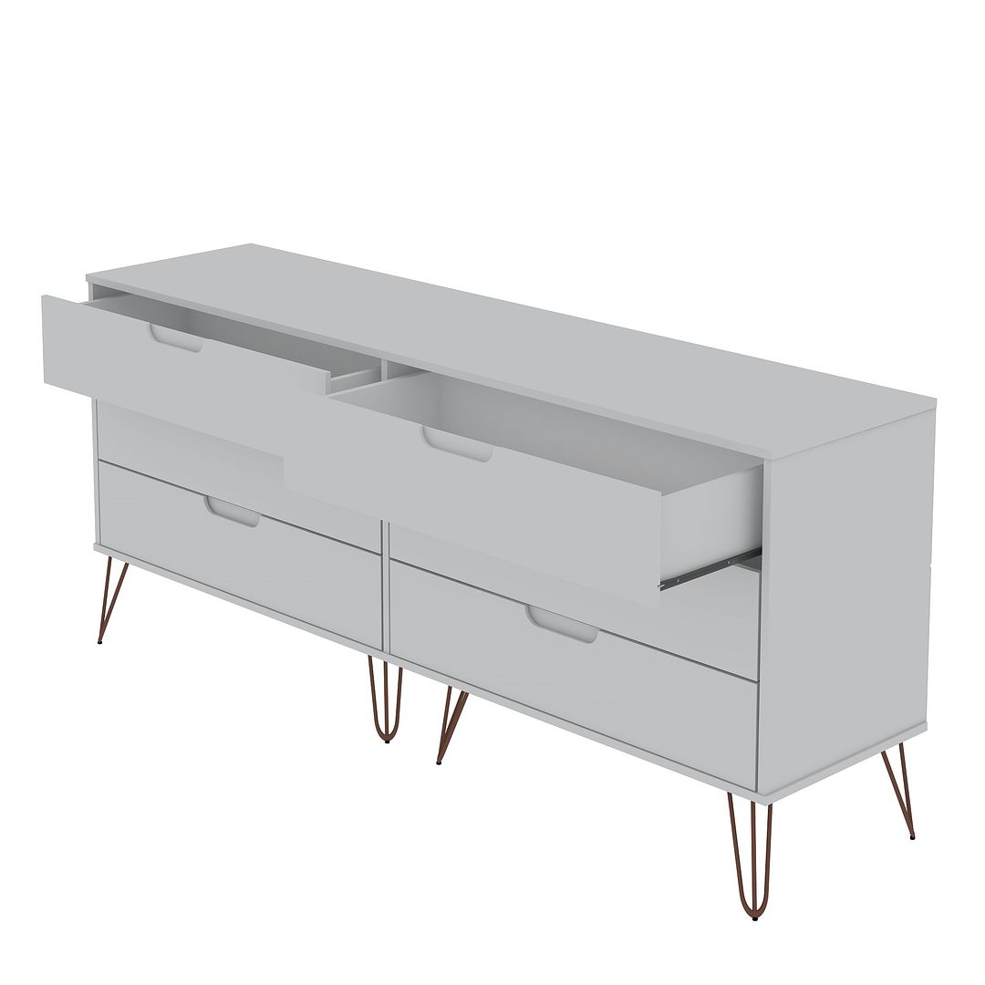 Manhattan Comfort Rockefeller 6-Drawer Double Low Dresser With Metal Legs In White