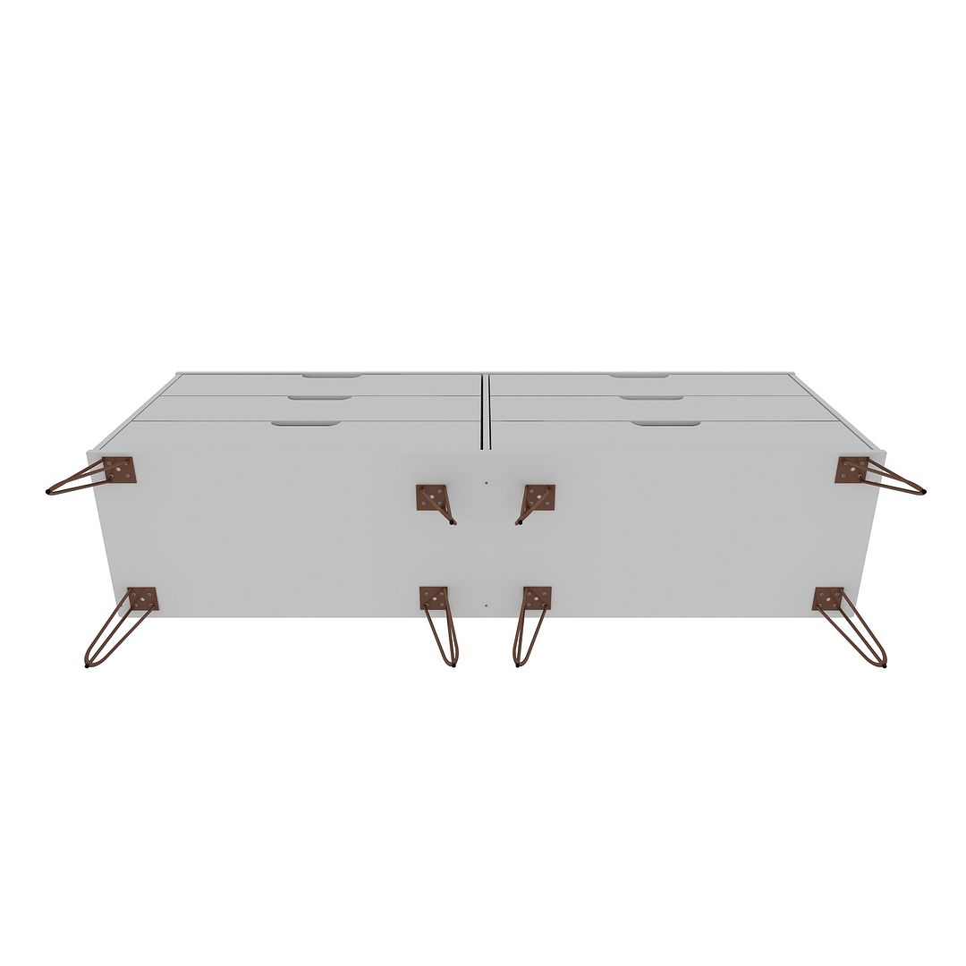 Manhattan Comfort Rockefeller 6-Drawer Double Low Dresser With Metal Legs In White