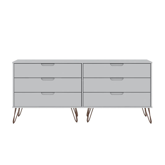 Manhattan Comfort Rockefeller 6-Drawer Double Low Dresser With Metal Legs In White