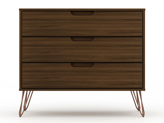 Manhattan Comfort Rockefeller Dresser Cabinet With 3-Drawers In Brown