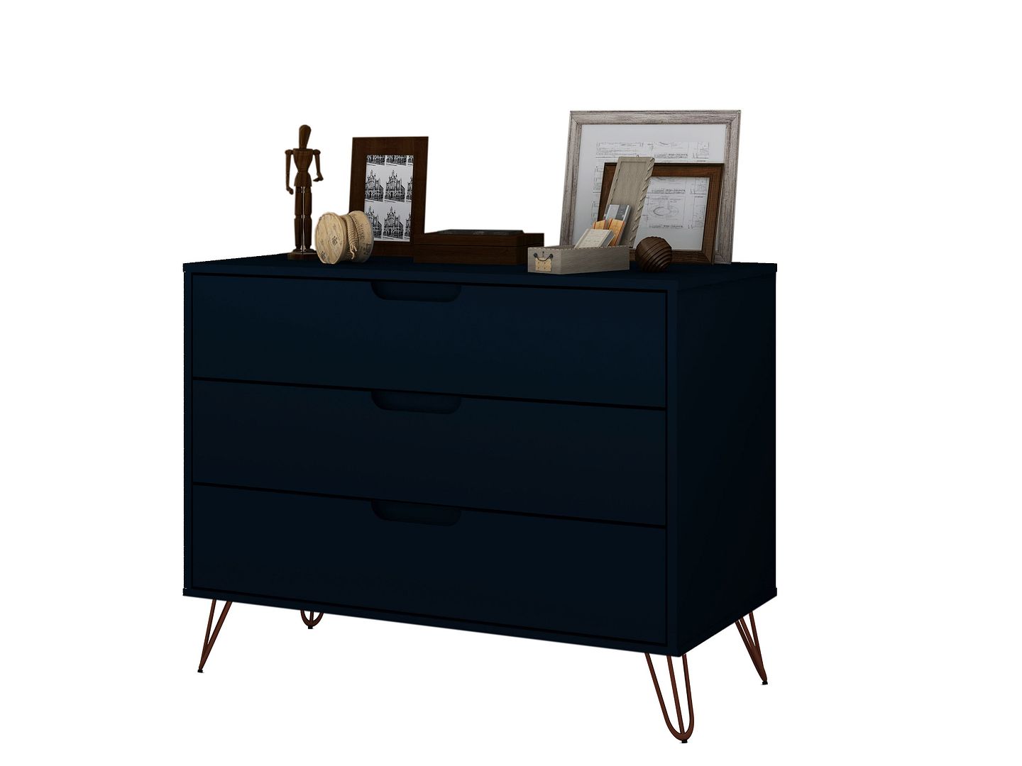 Manhattan Comfort Rockefeller Dresser Cabinet With 3-Drawers In Tatiana Midnight Blue