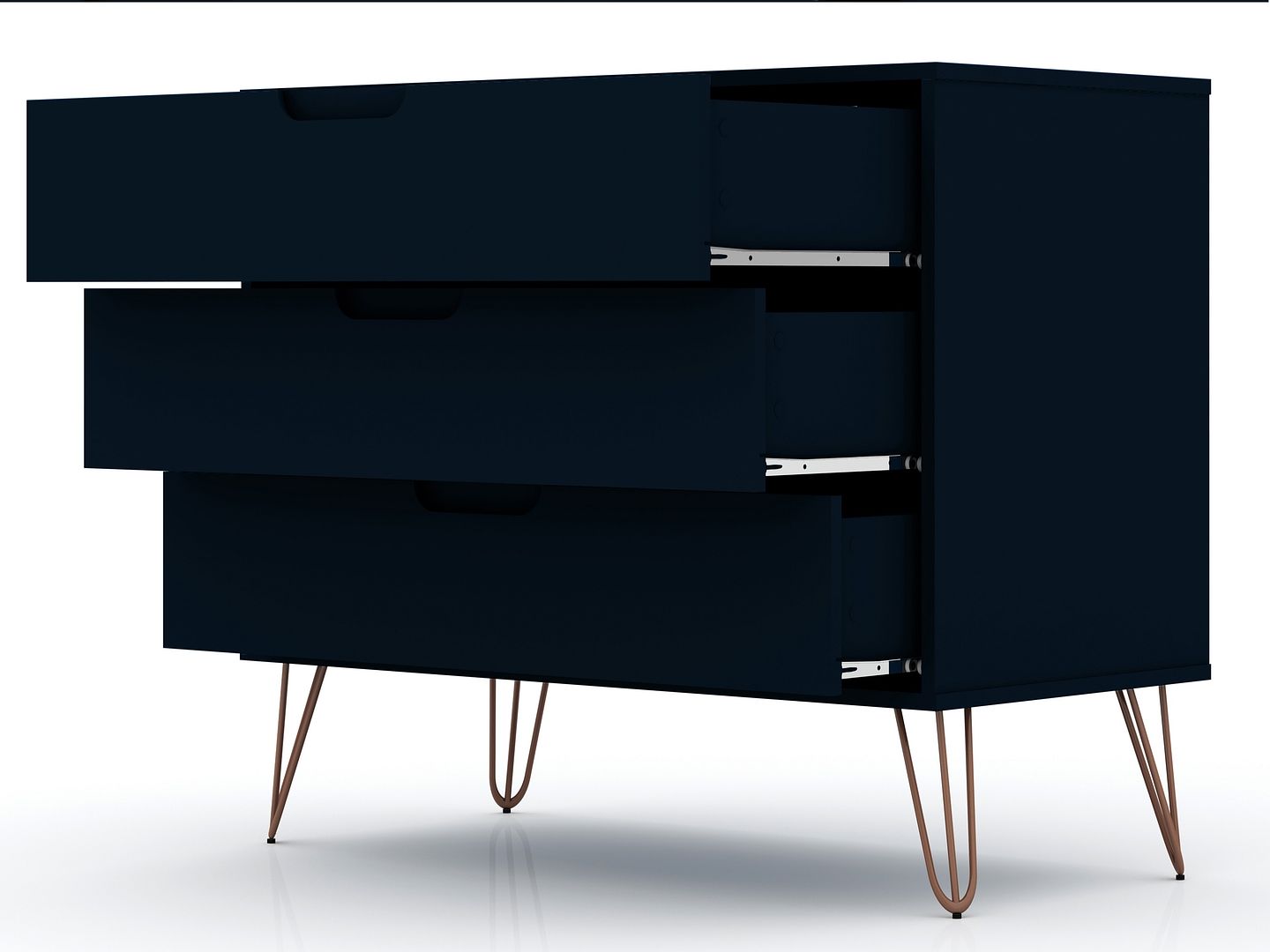 Manhattan Comfort Rockefeller Dresser Cabinet With 3-Drawers In Tatiana Midnight Blue