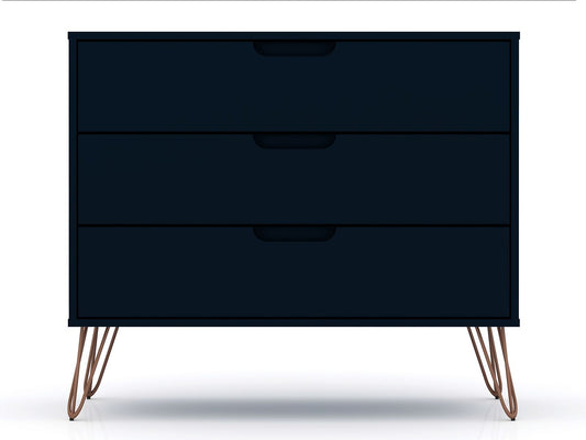 Manhattan Comfort Rockefeller Dresser Cabinet With 3-Drawers In Tatiana Midnight Blue