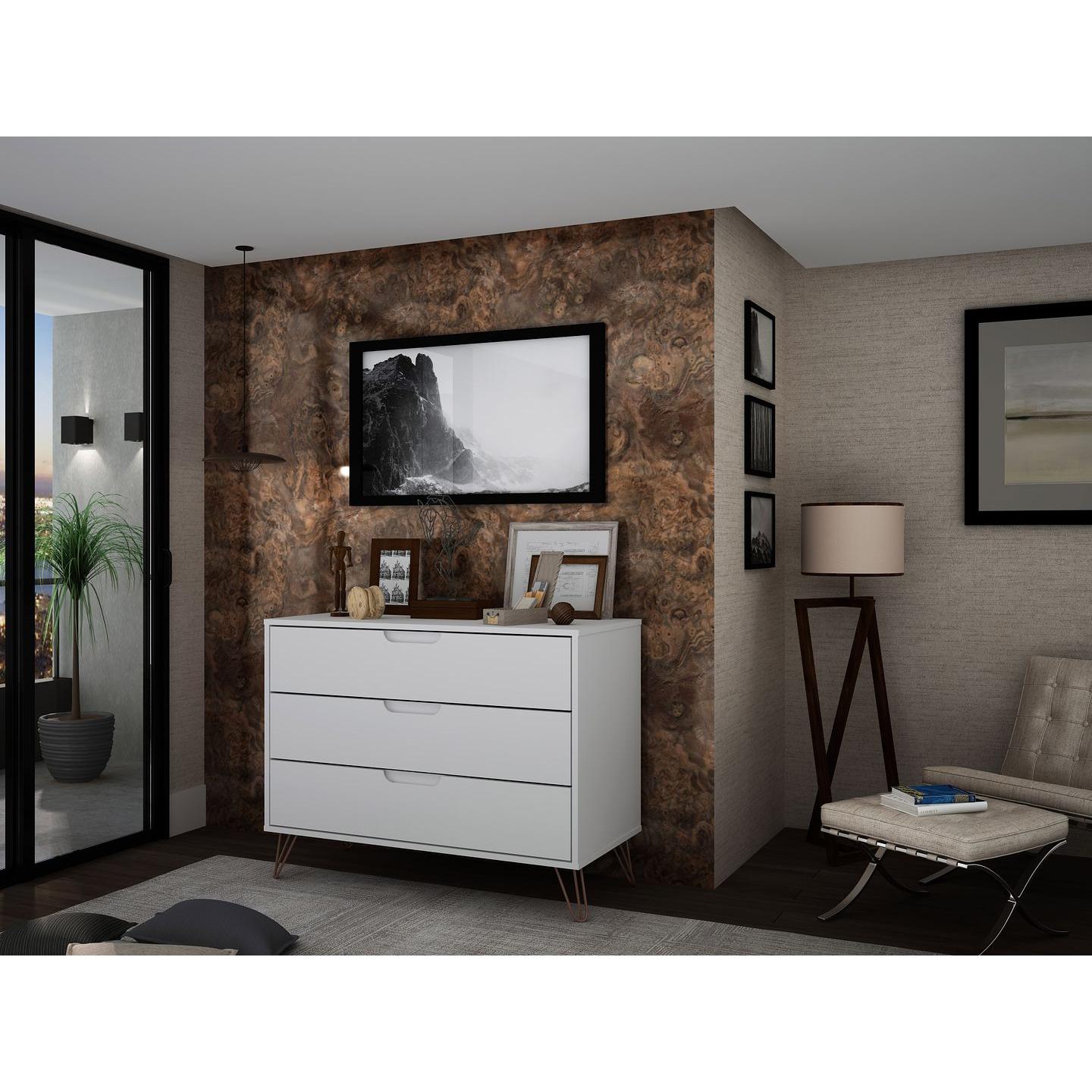 Manhattan Comfort Rockefeller Dresser Cabinet With 3-Drawers In White