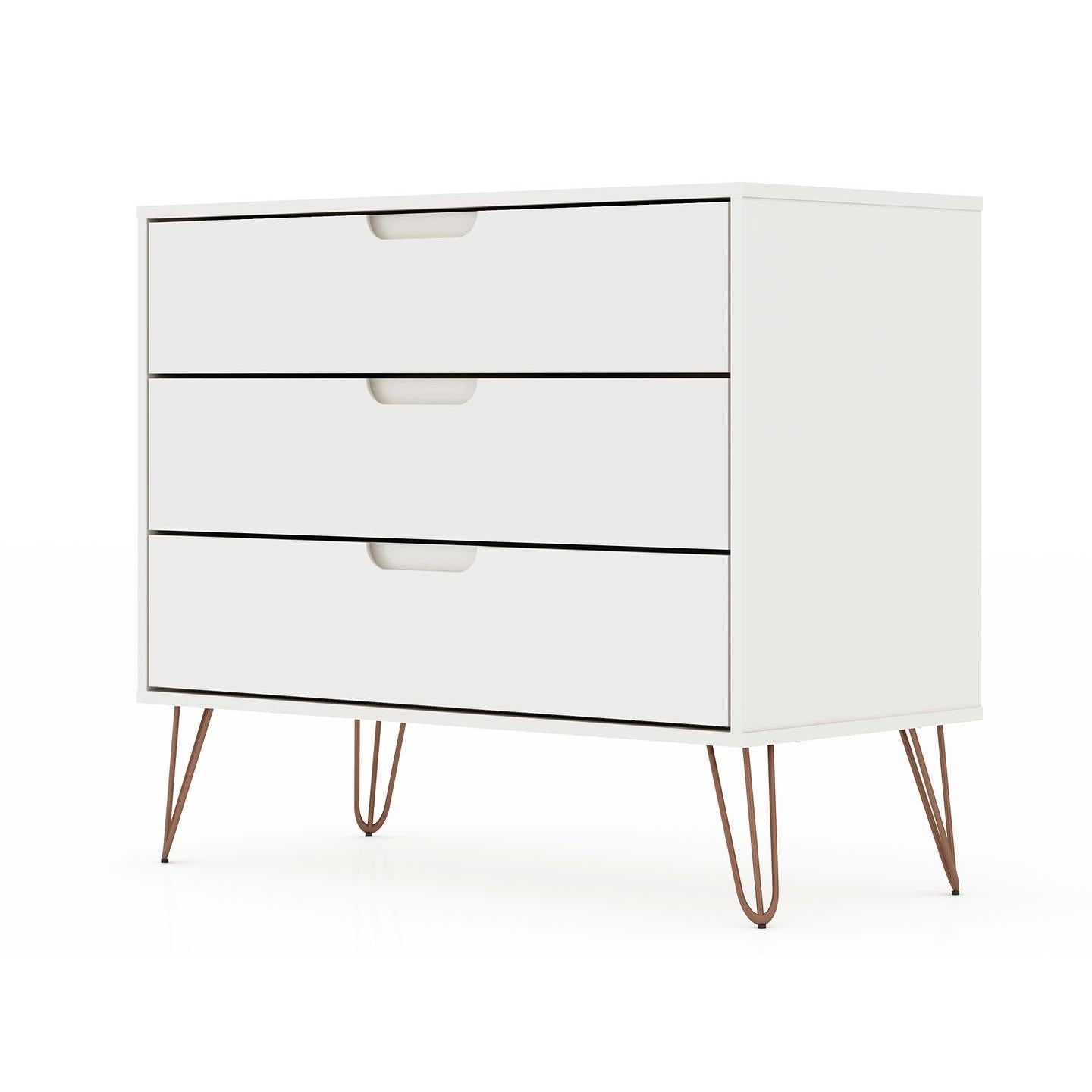 Manhattan Comfort Rockefeller Dresser Cabinet With 3-Drawers In White