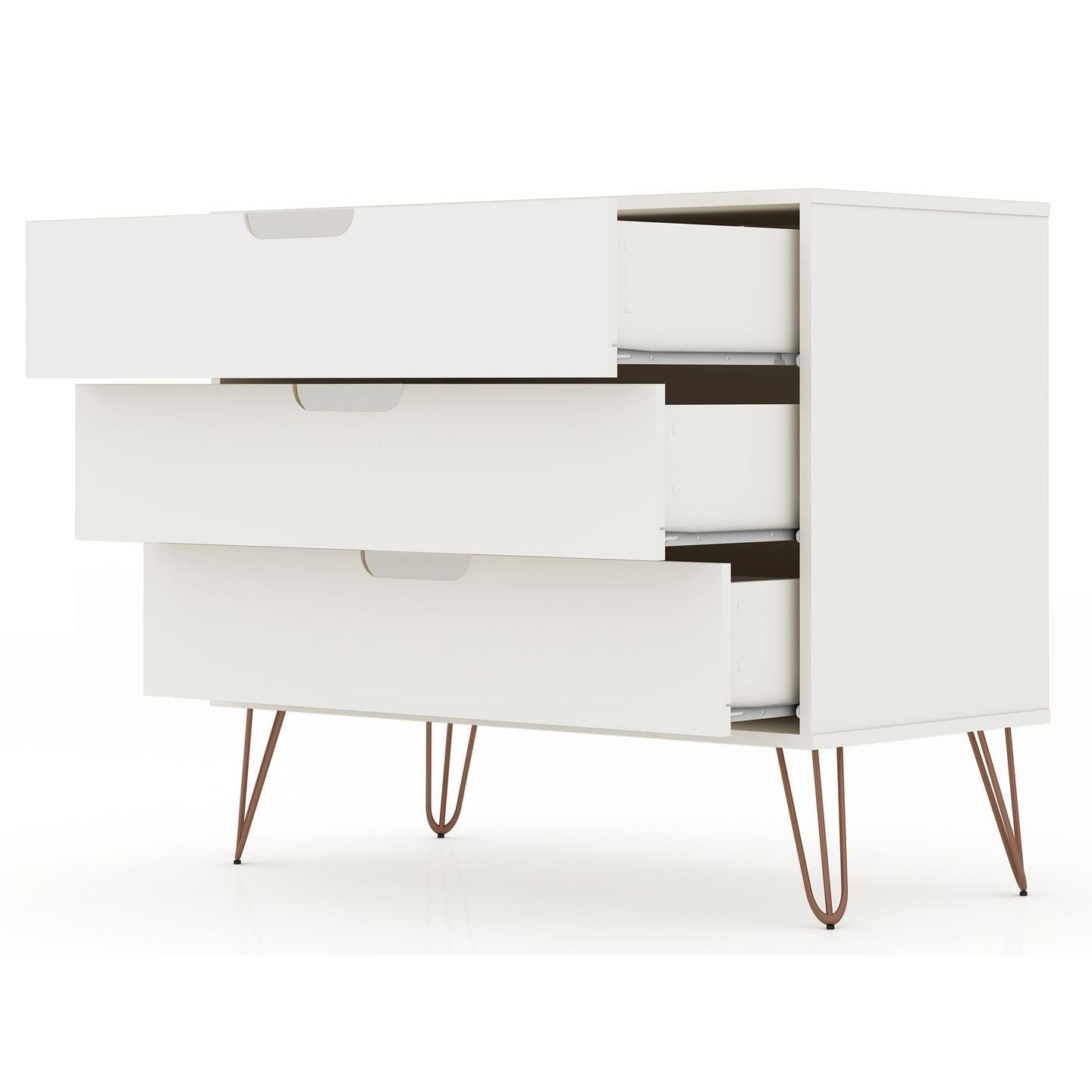 Manhattan Comfort Rockefeller Dresser Cabinet With 3-Drawers In White