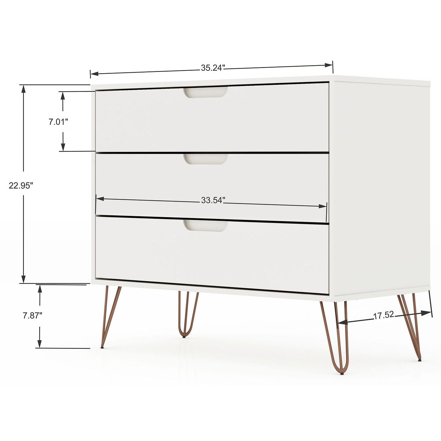 Manhattan Comfort Rockefeller Dresser Cabinet With 3-Drawers In White