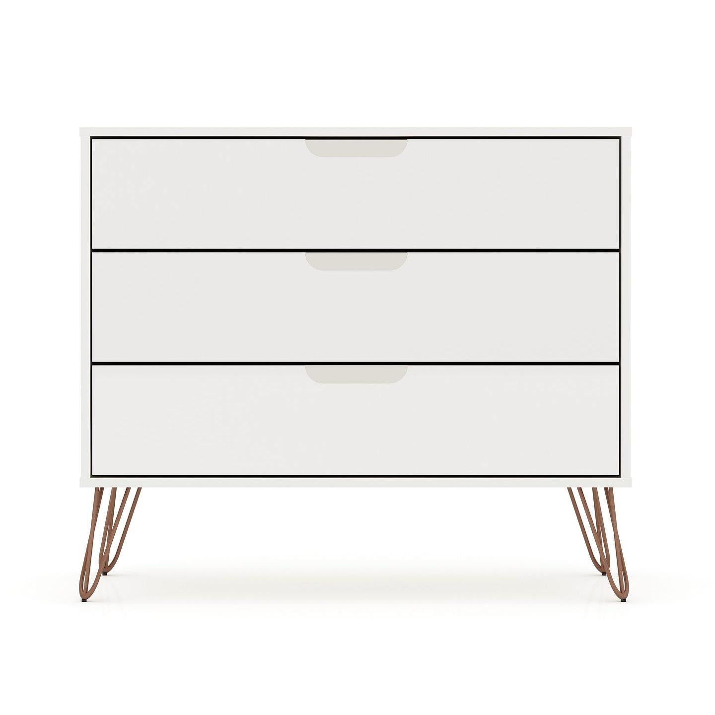 Manhattan Comfort Rockefeller Dresser Cabinet With 3-Drawers In White