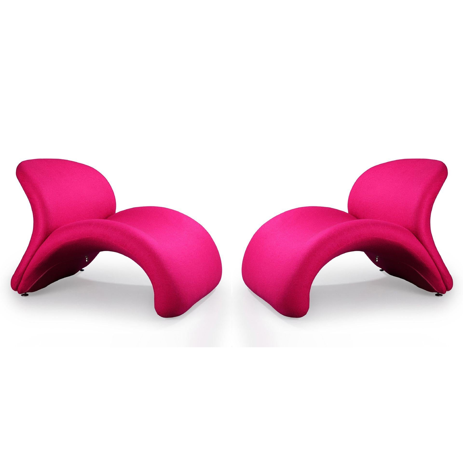 Manhattan Comfort Rosebud Fuchsia Pink Wool Blend Accent Chairs In A Set Of 2