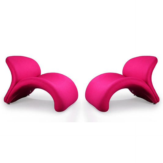 Manhattan Comfort Rosebud Fuchsia Pink Wool Blend Accent Chairs In A Set Of 2
