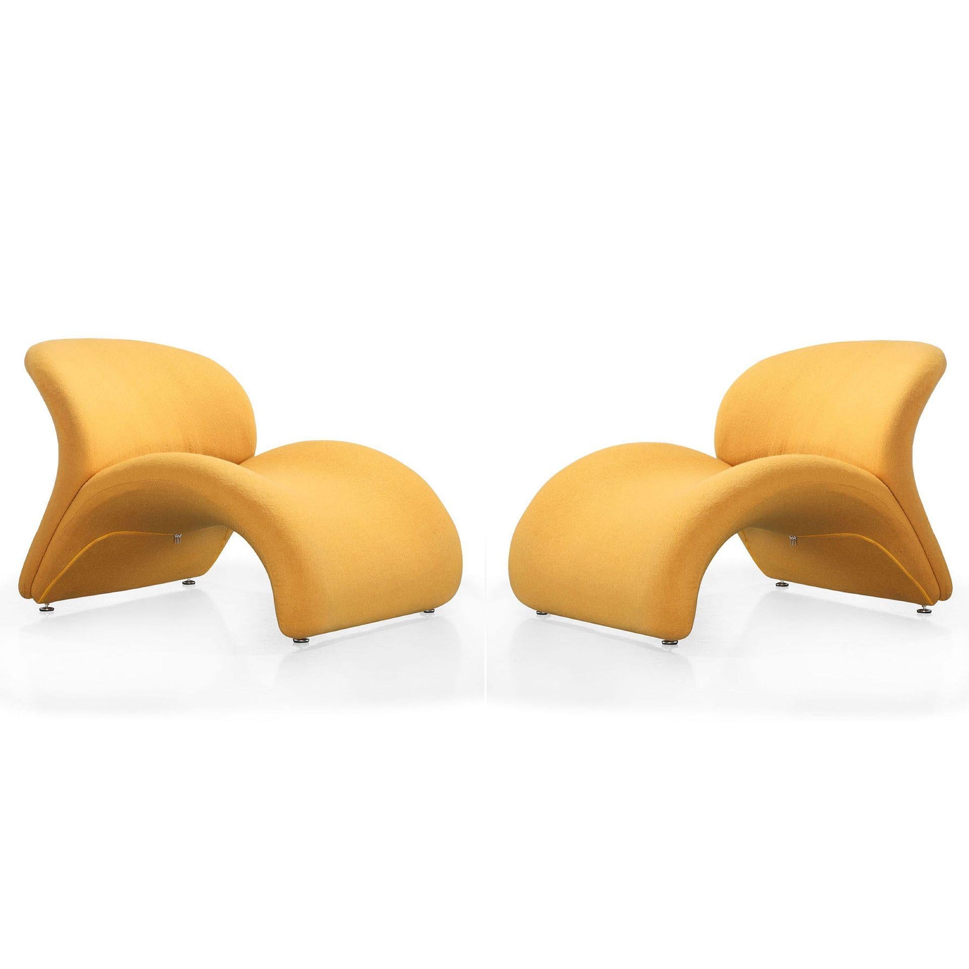 Manhattan Comfort Rosebud Yellow Wool Blend Accent Chairs In A Set Of 2
