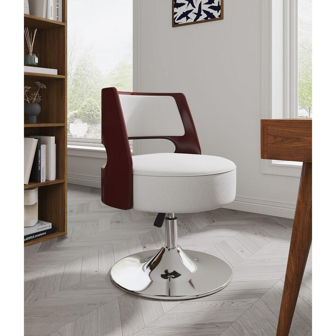 Manhattan Comfort Salon White & Polished Chrome Faux Leather Adjustable Height Swivel Accent Chair