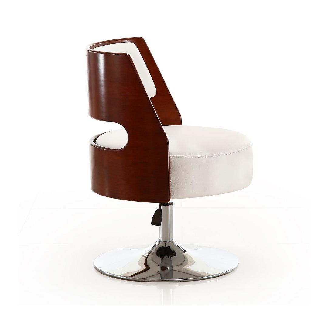 Manhattan Comfort Salon White & Polished Chrome Faux Leather Adjustable Height Swivel Accent Chair