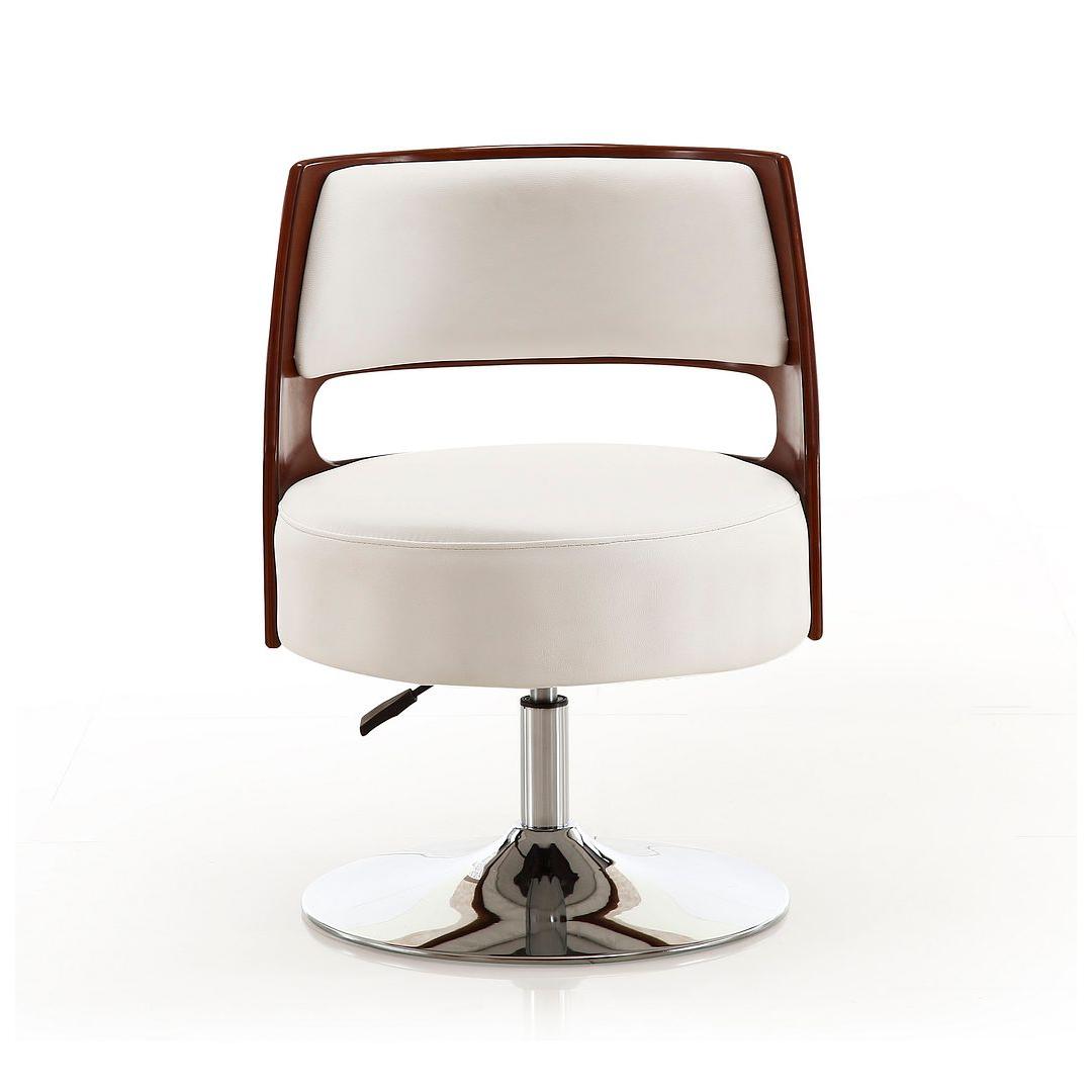 Manhattan Comfort Salon White & Polished Chrome Faux Leather Adjustable Height Swivel Accent Chair