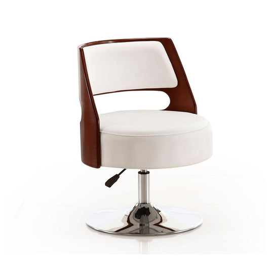 Manhattan Comfort Salon White & Polished Chrome Faux Leather Adjustable Height Swivel Accent Chair