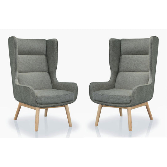 Manhattan Comfort Sampson Graphite & Natural Twill Accent Chairs In A Set Of 2