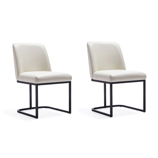 Manhattan Comfort Serena Faux Leather Cream Dining Chairs In A Set Of 2