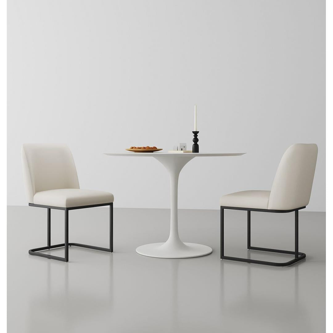 Manhattan Comfort Serena Faux Leather Dining Chair In Cream