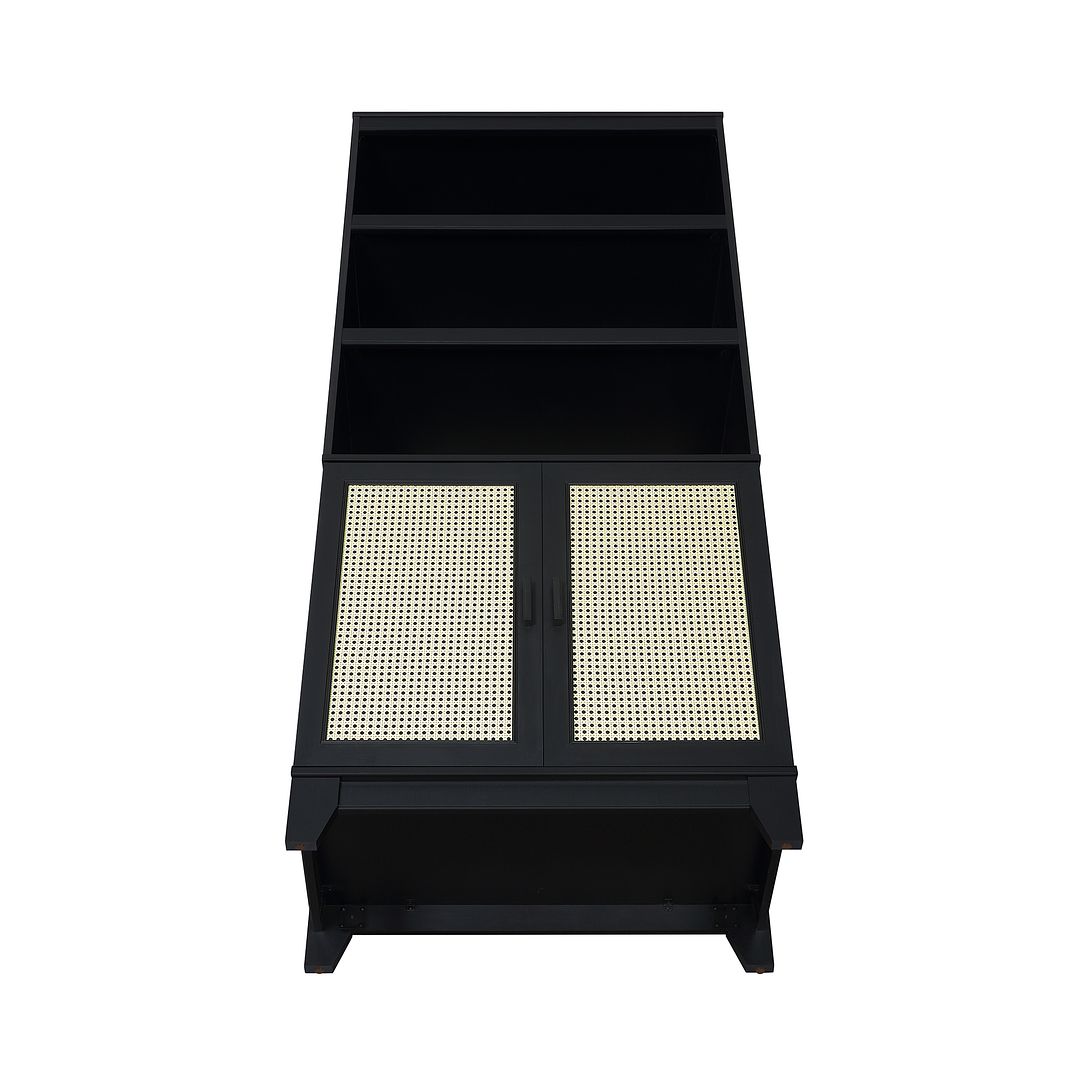 Manhattan Comfort Sheridan 31" 2-Piece Modern Cane Cabinet With Adjustable Shelves in Black