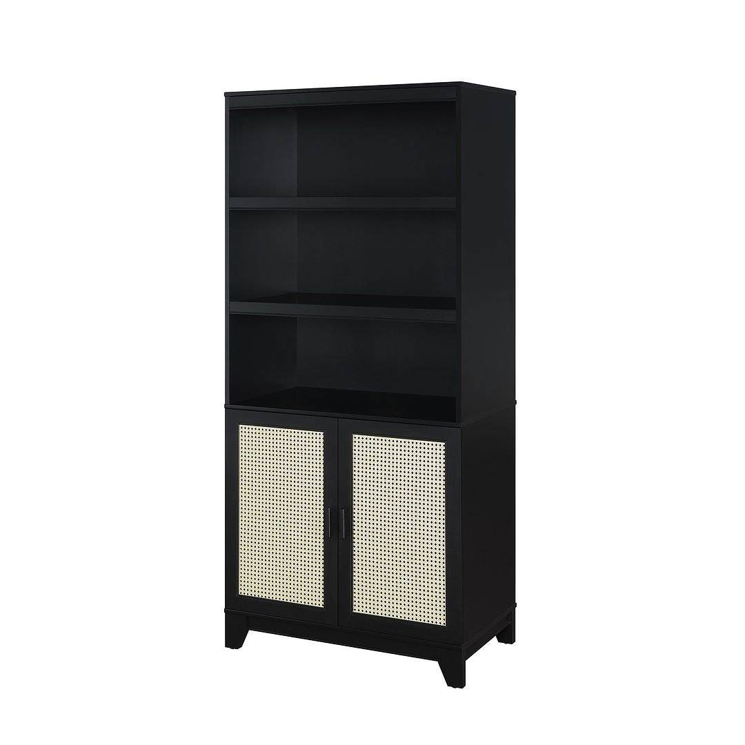 Manhattan Comfort Sheridan 31" 2-Piece Modern Cane Cabinet With Adjustable Shelves in Black
