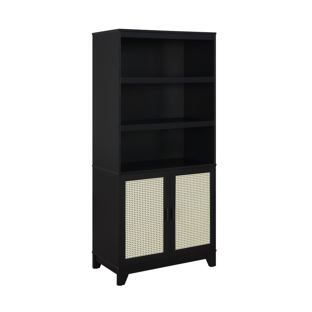 Manhattan Comfort Sheridan 31" 2-Piece Modern Cane Cabinet With Adjustable Shelves in Black