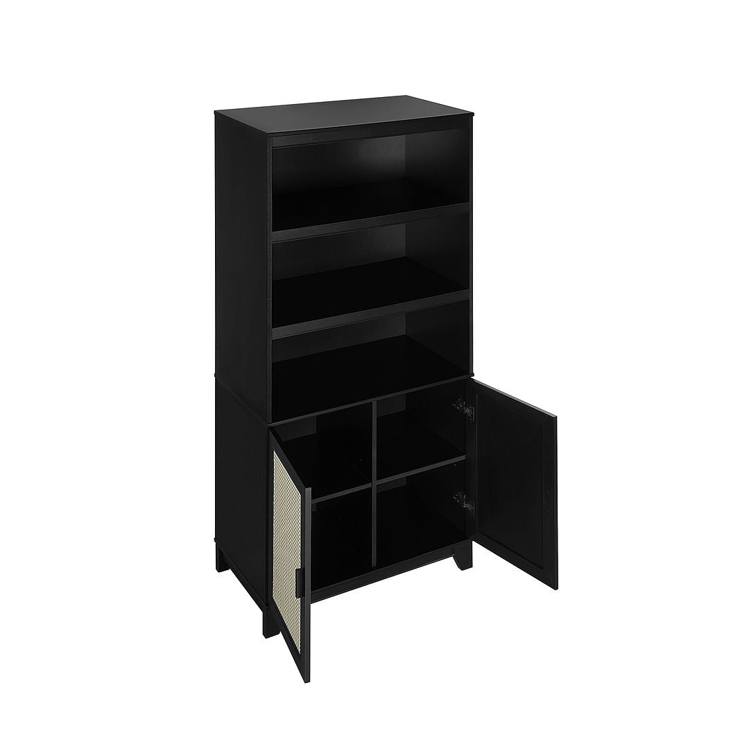 Manhattan Comfort Sheridan 31" 2-Piece Modern Cane Cabinet With Adjustable Shelves in Black