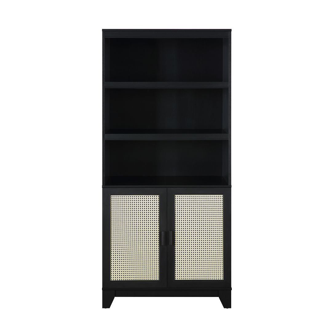 Manhattan Comfort Sheridan 31" 2-Piece Modern Cane Cabinet With Adjustable Shelves in Black